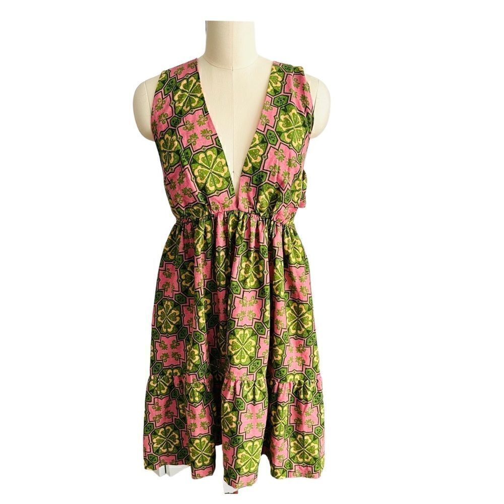 House of Harlow 1960 Pink and Green Floral Halter Dress| Size L
